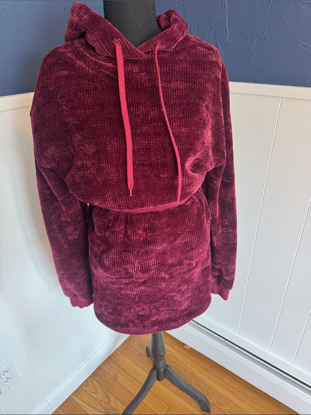 Fashion Nova Burgundy Long Sleeve Hooded Dress